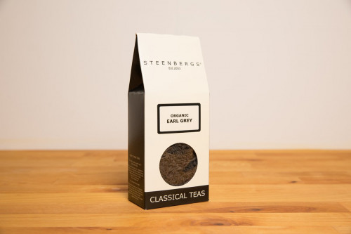 Steenbergs Organic Earl Grey Tea Loose Leaf, part of the UK Steenbergs range of loose leaf teas and herbal infusions. Blended and created in North Yorkshire