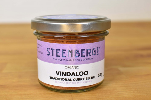 Steenbergs Organic Vindaloo Curry Powder in Glass Jar from the Steenbergs UK online spice shop specialising in curry powders and spice mixes.