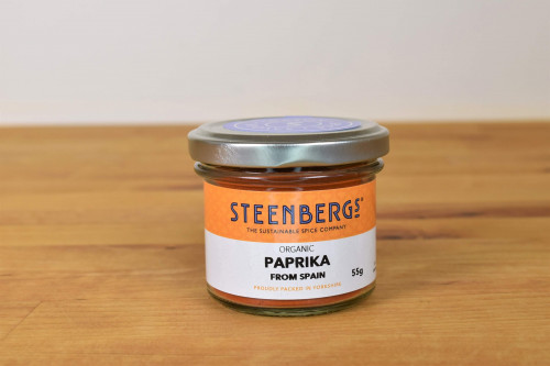 Steenbergs Organic Spanish Paprika in glass jar from the Steenbergs UK online shop for herbs and spices.