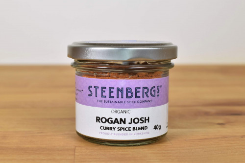 Steenbergs Organic Rogan Josh Curry Spice Mix in Glass Jar from the Steenbergs UK online shop for curry and spice mixes.