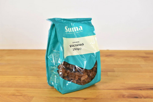 Suma Organic Sultanas dried fruit available from the New look Steenbergs UK online shop for organic food and groceries.