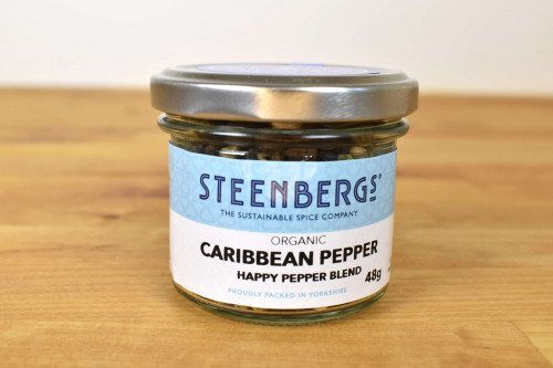 Steenbergs Organic Caribbean Pepper Mix , created and blended in North Yorkshire, packed in glass jars and available at the Steenbergs UK online spice shop.