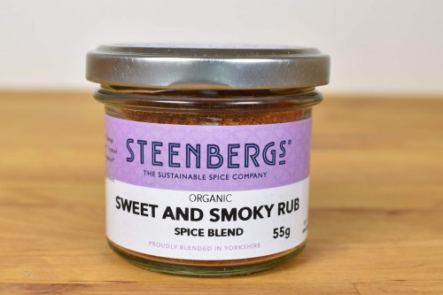 Steenbergs Organic Sweet and Smoky Rub, part of the Steenbergs UK range of marinades and rubs.