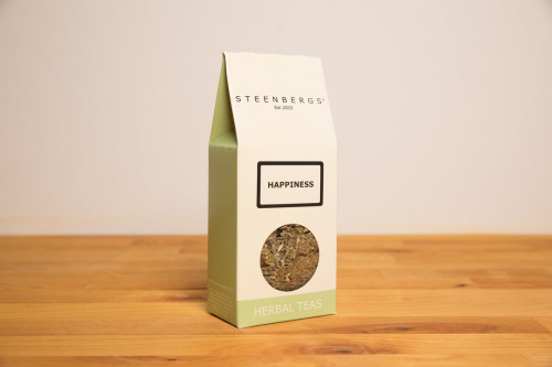 Steenbergs Loose Leaf Happiness Tea from the Steenbergs UK online shop for loose leaf herbal teas and infusions. Created, blended and packed in North Yorkshire, UK.