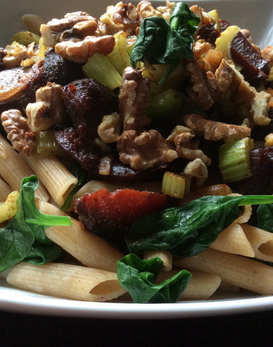 Pan fried Beetroot pasta Recipe with Baharat orange and walnuts