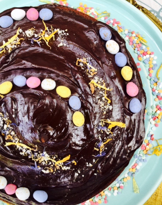 Dark Chocolate Ganache Cake  with Happy Hippy Salt Recipe