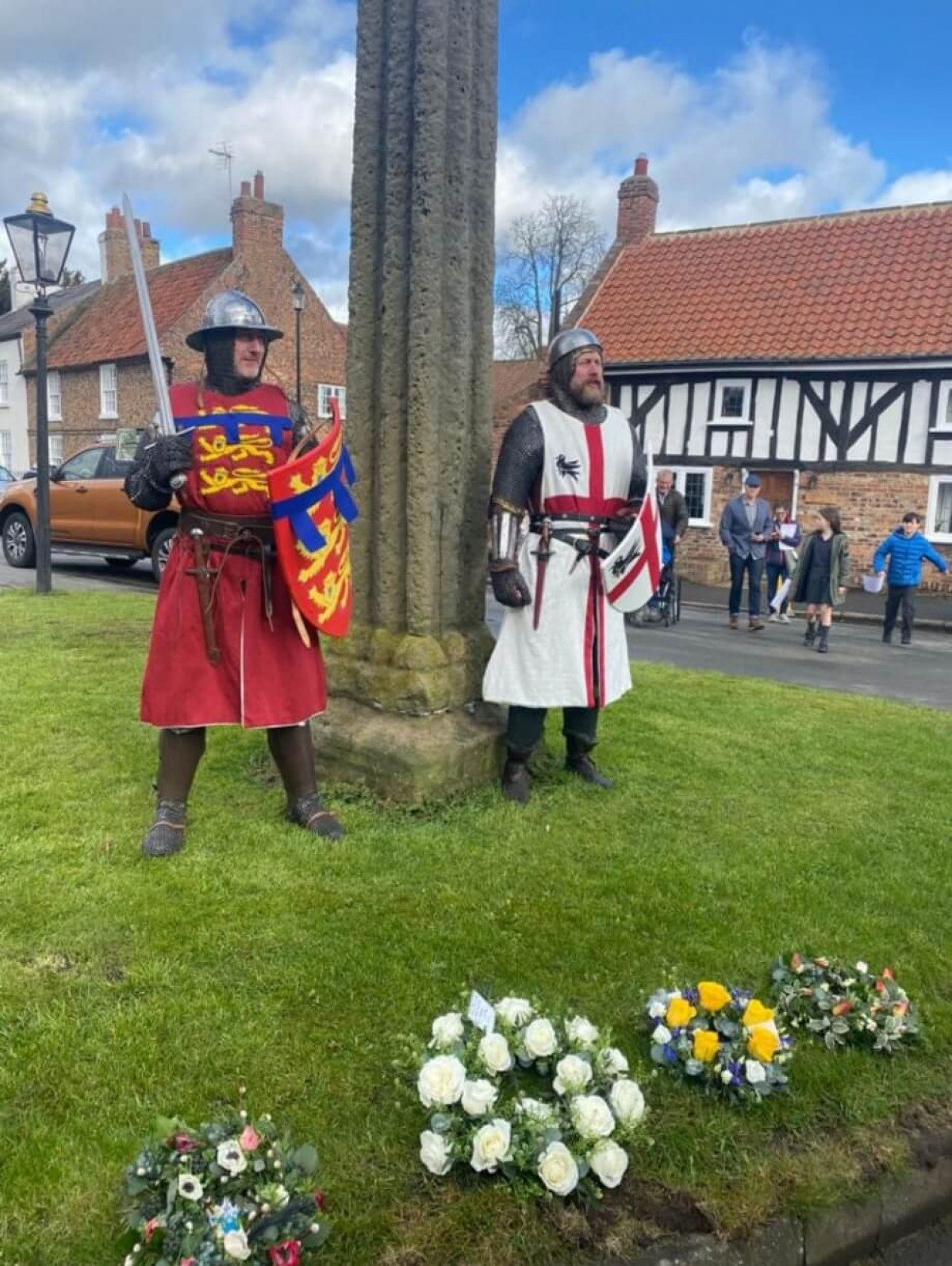 Knights at Battle Cross for Battle of Boroughbridge, March 2022 Knights at Battle Cross for Battle of Boroughbridge, March 2022