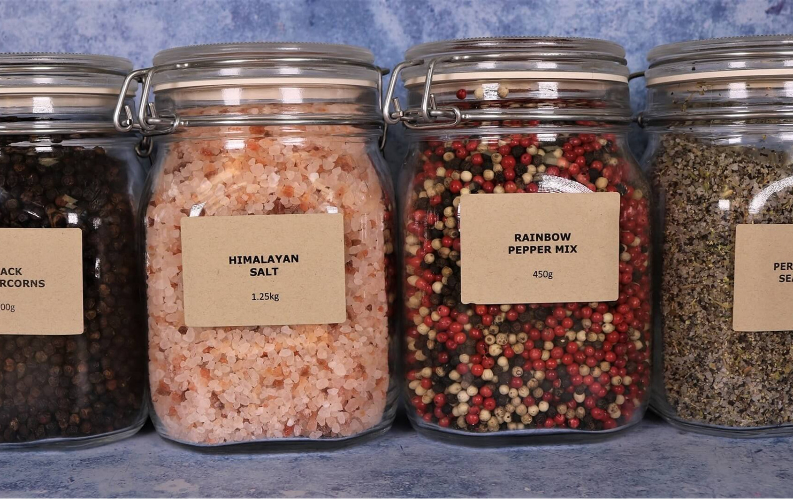 Large Clip jars of salt and pepper