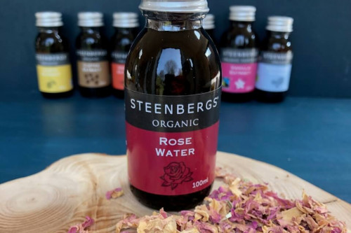 Steenbergs Organic Rose Water is alcohol free, vegan and kosher and is available at the Steenbergs UK online shop for organic baking ingredients including flower waters.