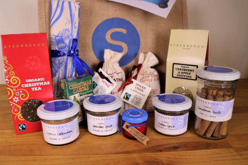 Steenbergs Christmas bag full of organic and Fairtrade Christmas food products