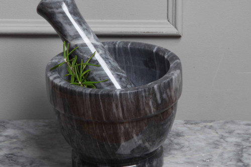Marbletree Dark Marble Classic Pestle and Mortar, hand carved in Cumbria from the Steenbergs UK online shop.