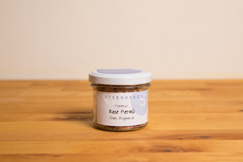 Steenbergs Organic Rose Petals in Glass Jar from the Steenbergs UK online shop for organic herbs and spices.