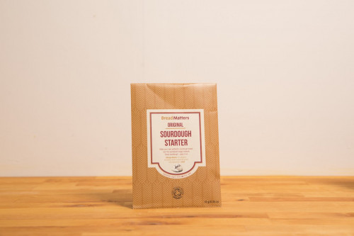 Old style packaging of Bread Matters Organic Sourdough Starter Culture 10g from the Steenbergs UK online shop for organic food and baking ingredients.