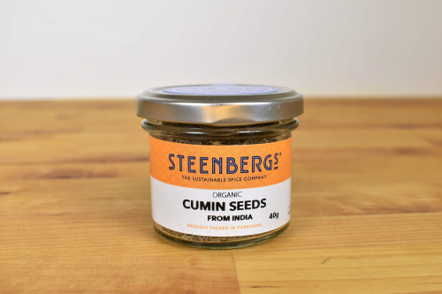 Steenbergs Organic Cumin Seed in glass jars available from the Steenbergs UK online shop for herbs and spices.