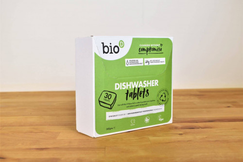 Biod D Dishwasher Tablets are plastic free and not harmful to the environment, buy from Steenbergs UK eco shop.