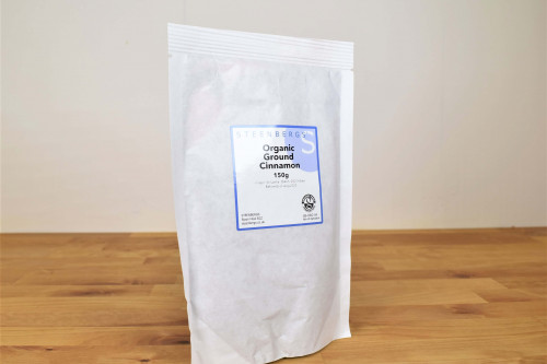 Steenbergs Organic Cinnamon Powder 150g bag from the Steenbergs UK online shop for organic herbs, spices, loose leaf teas and baking ingredients.