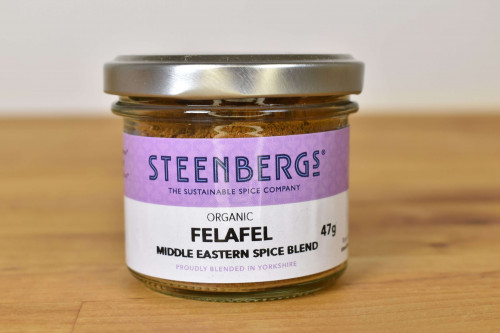 Steenbergs Organic Felafel Spice Mix in Glass Jar from the Steenbergs UK online shop for arabic spices and organic spice mix.