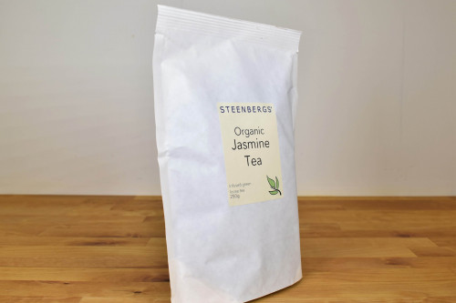 Steenbergs Organic Jasmine Loose Leaf Green Tea 250g from the Steenbergs UK online shop for organic loose leaf green tea and tea infusers.