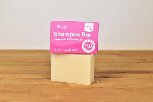 Friendly Shampoo Bar - Lavender and Geranium - hand made in Yorkshire, plastic free, SLS and paraben free, available from the Steenbergs natural and ethical online UK store.