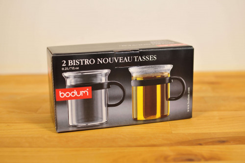 Boxed Pair of Bodum Bistro Glass Mugs with Handles Heat Resistent