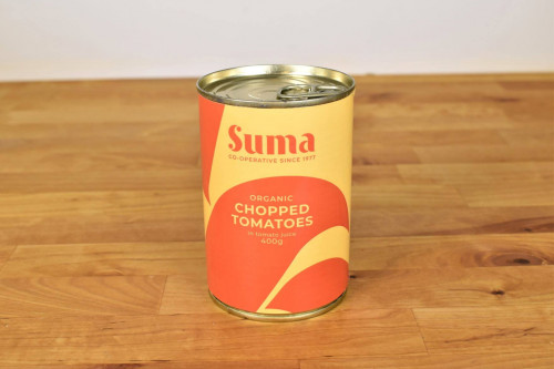 Suma Organic Chopped Tomatoes. 400g from Steenbergs UK shop for vegan, organic storecupboard essentials.