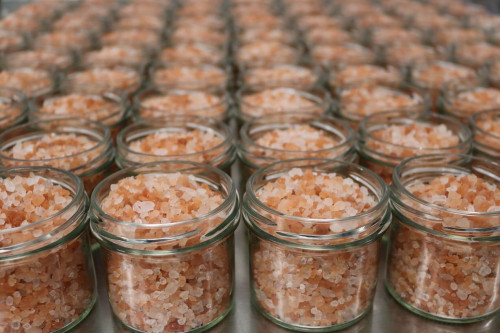 Steenbergs Pink Himalayan Salt being packed in the Steenbergs factory in North Yorkshire, UK.