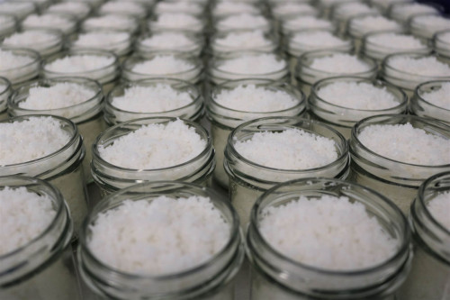 Steenbergs Fleur de sel being packed in the Steenbergs spice factory in North Yorkshire, UK.