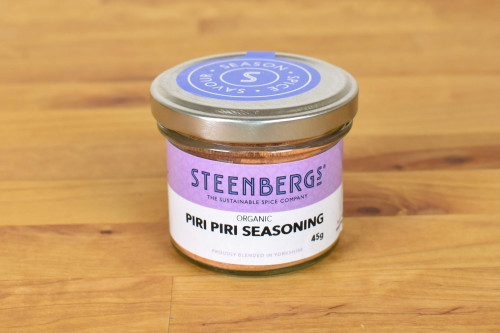 Steenbergs Organic Piri Piri Seasoning, blended and created in North Yorkshire, UK.