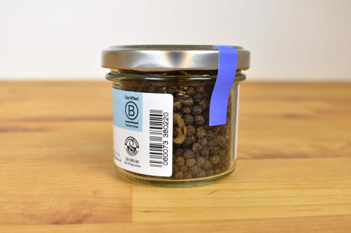 Steenbergs Organic Black Peppercorns part of The Sustainable Spice range, based in north Yorkshire, UK.