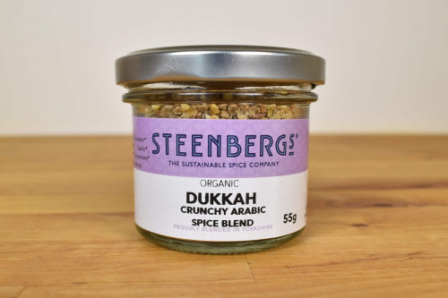 Steenbergs Organic Dukkah Spice Blend, blended and created at the Steenbergs spice factory in North Yorkshire UK.