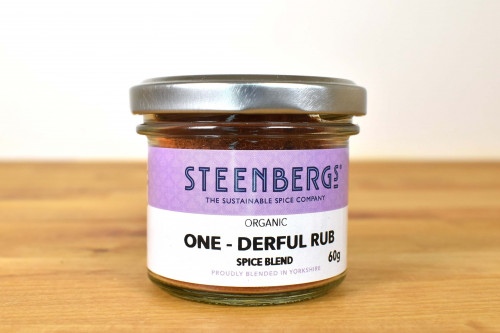 Steenbergs Organic One-derful Rub, Spice Mix, Glass Jar, from the Steenbergs UK online shop for bbq rubs and marinades and spice mixes. Blended in North Yorkshire.