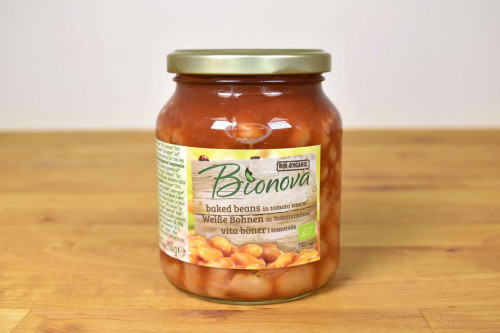 Buy Bionova Organic Baked Beans in Tomato sauce in glass jars from Steenbergs UK online shop for organic, sustainable and vegan groceries
