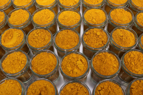 Steenbergs Organic Fairtrade Turmeric being packed in the Steenbergs spice factory in North Yorkshire, UK .