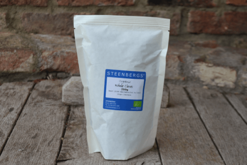 Steenbergs Organic Whole Cloves 250g available in plastic free packaging from the Steenbergs UK online shop for vegan organic herbs and spices