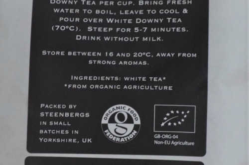 Steenbergs Organic White Downy Loose Leaf tea certified by the Organic Food Federation.