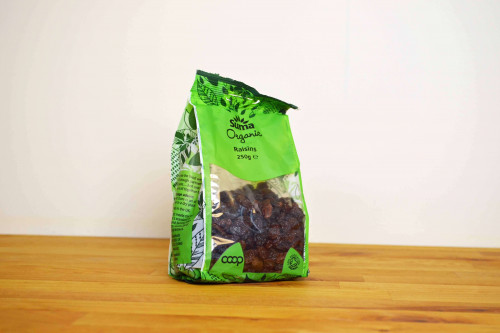 Suma Organic Raisins 250g available at the UK Steenbergs online shop for organic food and storecupboard essentials.
