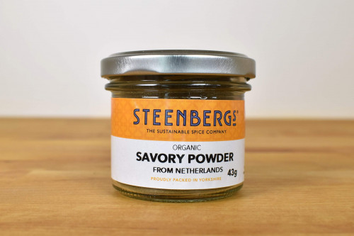 Steenbergs Organic Savory Herb Ground in Glass Jar from the Steenbergs UK online shop for organic herbs and spices.