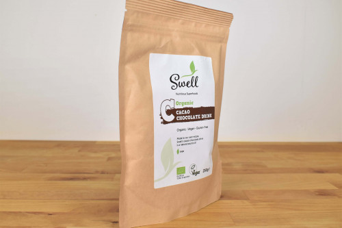 Buy Swell Organic Cacao Chocolate Drink Mix  250g  available at Steenbergs UK online shop for orgnaic vegan drink mixes.