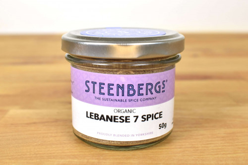 Steenbergs Organic Lebanese 7 Spice Blend in Glass jar from the Steenbergs online spice shop specialising in organic arabic spice blends.