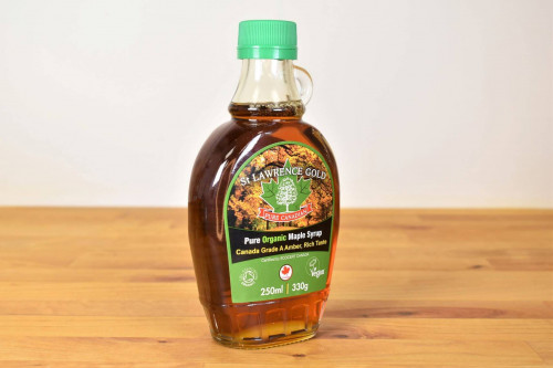 Old Look St Lawrence Gold Pure Organic Canadian Maple Syrup, Grade A, Amber, from the Steenbergs UK online shop for organic syrups, sugar, cooking ingredients, baking ingredients and food.