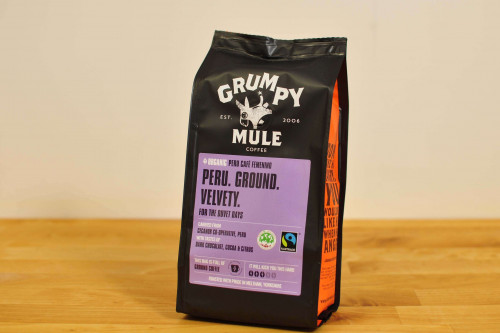 Grumpy Mule Organic Fairtrade Peru Coffee Filter Ground from the Steenbergs UK online shop for organic filter coffee and loose leaf teas.