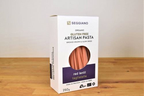 Buy Seggiano Organic Gluten Free Red Lentil Tagliatelle Pasta from Steenbergs UK organic groceries shop.