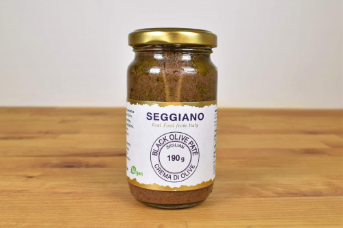 Seggiano Vegan Black Olive Pate from the Steenbergs UK online shop for vegan food.