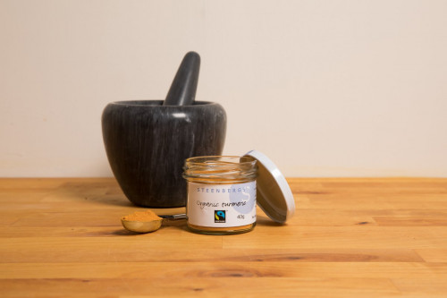 Steenbergs Organic Fairtrade Turmeric Powder, part of the range of the first Fairtrade spices in the UK.