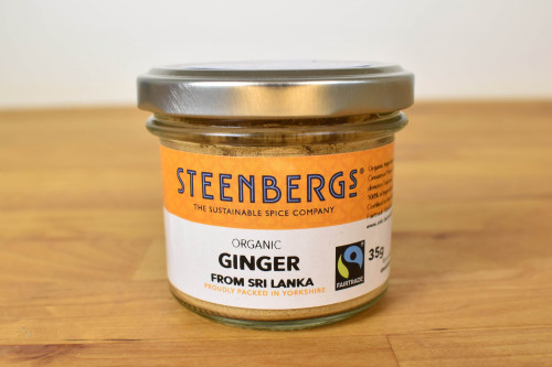 Steenbergs Organic Fairtrade Ginger Powder in Glass Jar from the Steenbergs UK online shop for organic fairtrade spices and ingredients.