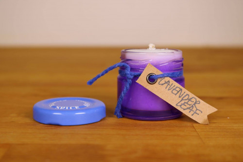 Steenbergs Lavender Scented Mini Candle in the Steenbergs mini jar exclusive to Steenbergs UK online shop.