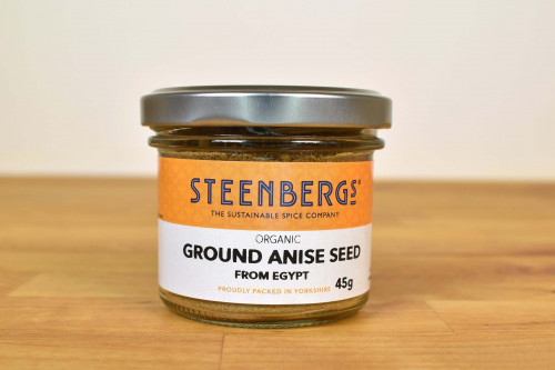 Steenbergs Organic Ground Anise Seed in Glass Jar from the Steenbergs UK online shop for organic herbs and spices.