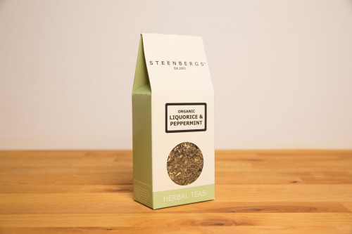 Steenbergs Organic Liquorice and Peppermint Herbal Tea, loose leaf, from the Steenbergs UK online shop for herbal tea and loose leaf infusions.
