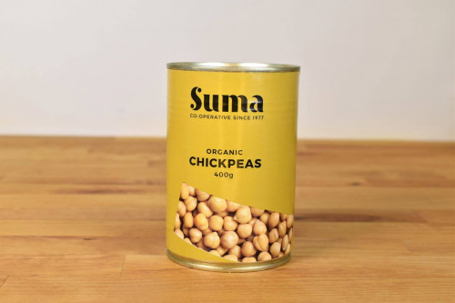 Buy Suma Organic chickpeas tinned 400g, no added sugar, no added salt or skin hardeners, from Steenbergs UK shop for organic storecupboard ingredients.