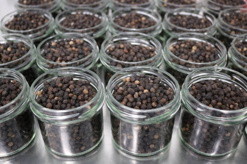 Steenbergs Lampung Black Peppercorns being packed at the Steenbergs UK spice factory in North Yorkshire.